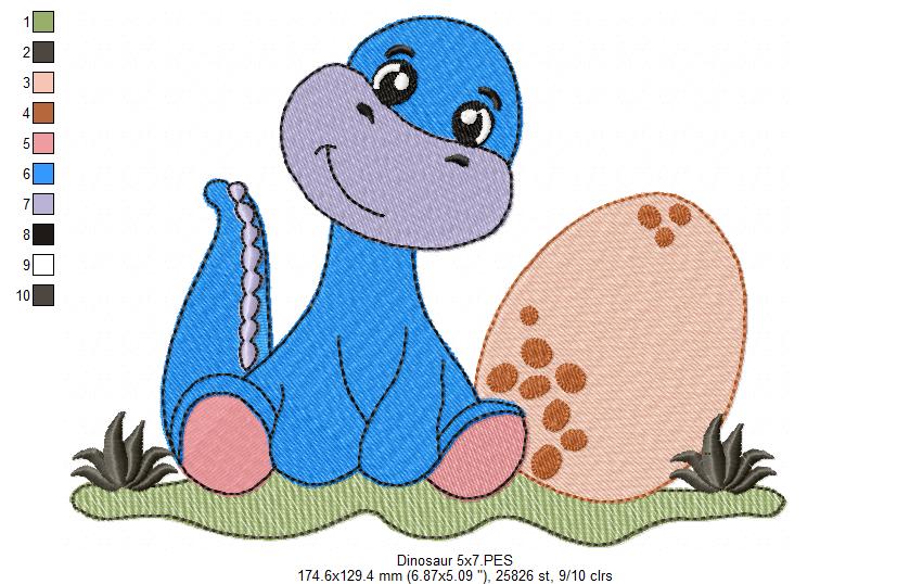 Matriz de Bordado Dinossaurinho Fofo com Ovo – Ponto Cheio