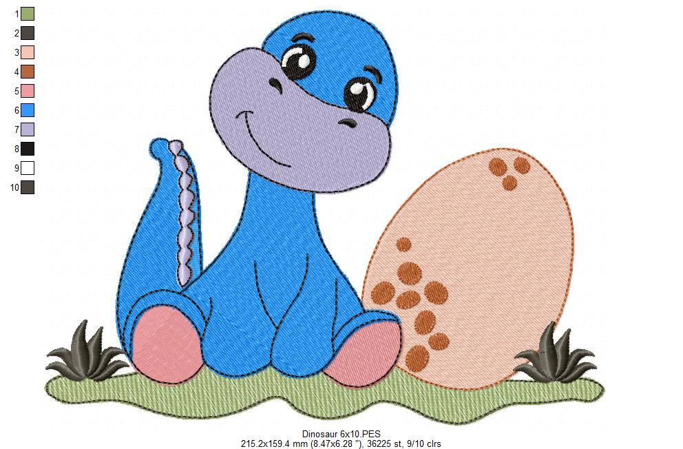 Matriz de Bordado Dinossaurinho Fofo com Ovo – Ponto Cheio