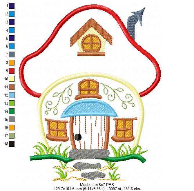 Matriz de Bordado Casinha do Bosque em Cogumelo – Aplique