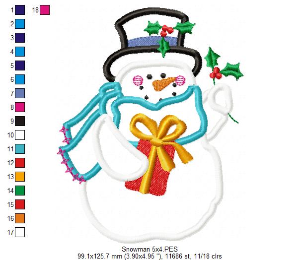 Matriz de Bordado Boneco de Neve com Presente e Cachecol – Aplique