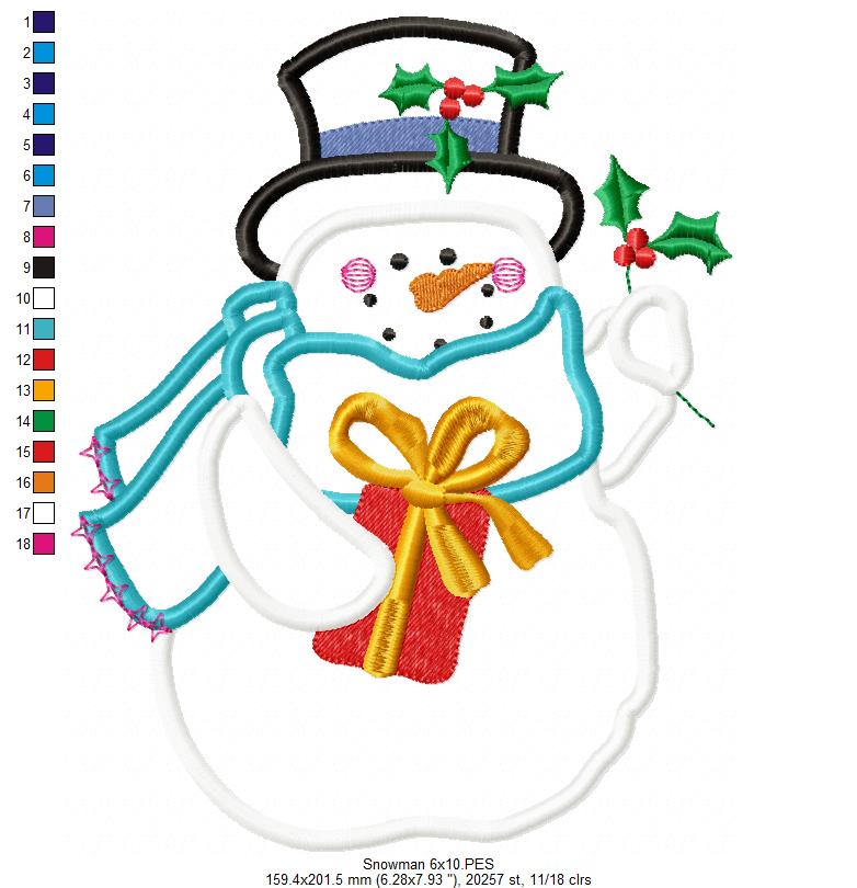 Matriz de Bordado Boneco de Neve com Presente e Cachecol – Aplique