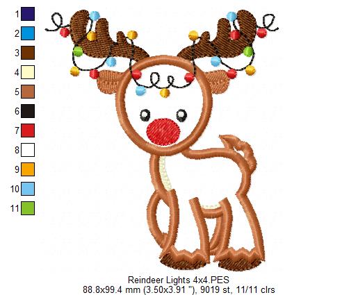 Matriz de Bordado Rena de Natal com Luzinhas – Aplique