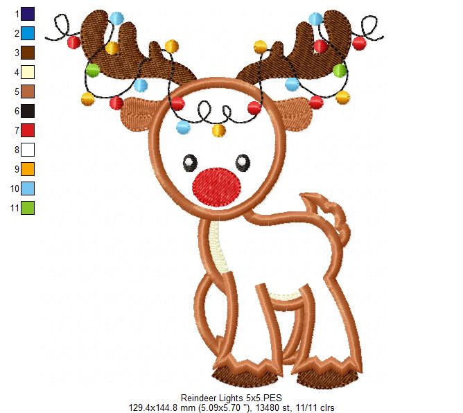 Matriz de Bordado Rena de Natal com Luzinhas – Aplique