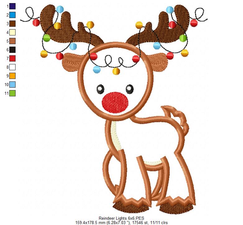 Matriz de Bordado Rena de Natal com Luzinhas – Aplique