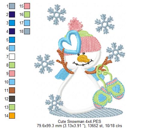 Matriz de Bordado Boneco de Neve com Touca e Luvas – Aplique