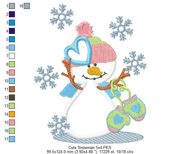 Matriz de Bordado Boneco de Neve com Touca e Luvas – Aplique