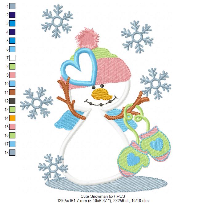 Matriz de Bordado Boneco de Neve com Touca e Luvas – Aplique