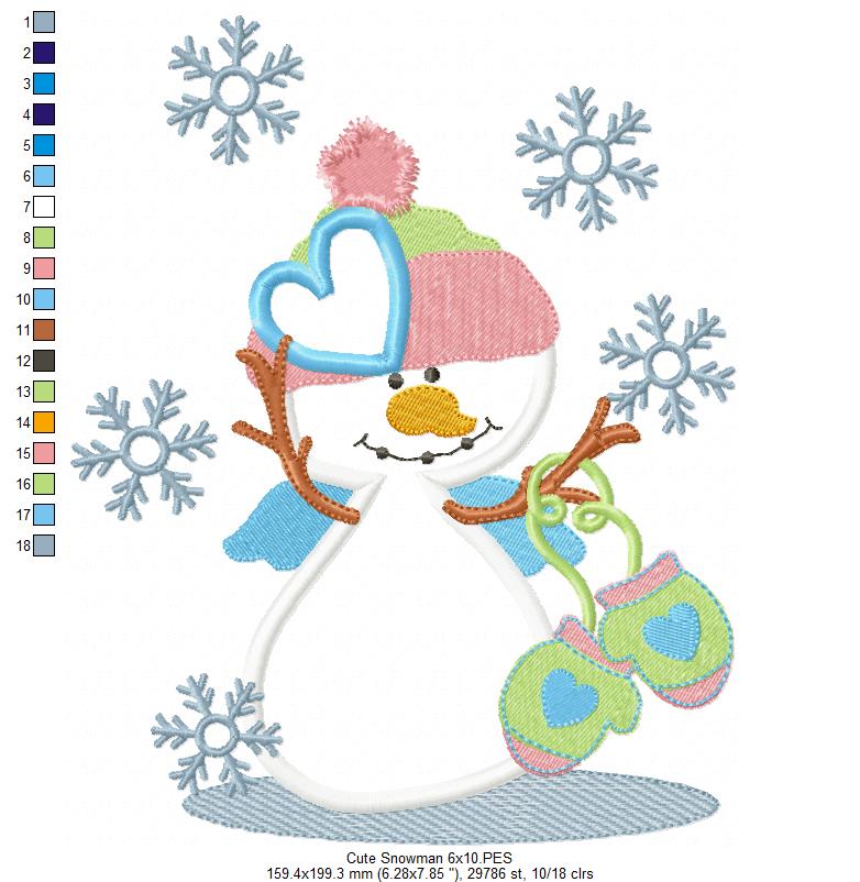 Matriz de Bordado Boneco de Neve com Touca e Luvas – Aplique