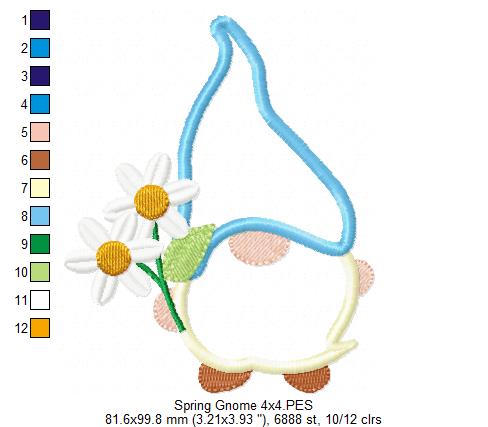 Matriz de Bordado Gnomo com Margaridas – Aplique
