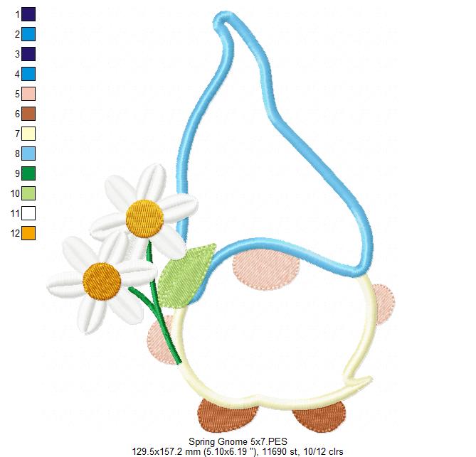 Matriz de Bordado Gnomo com Margaridas – Aplique