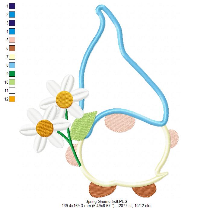 Matriz de Bordado Gnomo com Margaridas – Aplique