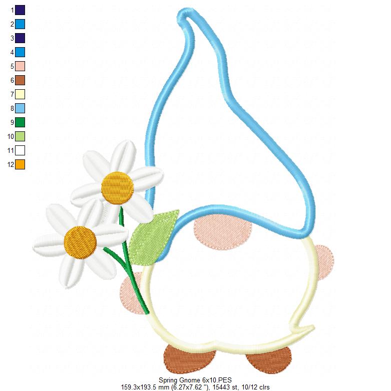 Matriz de Bordado Gnomo com Margaridas – Aplique