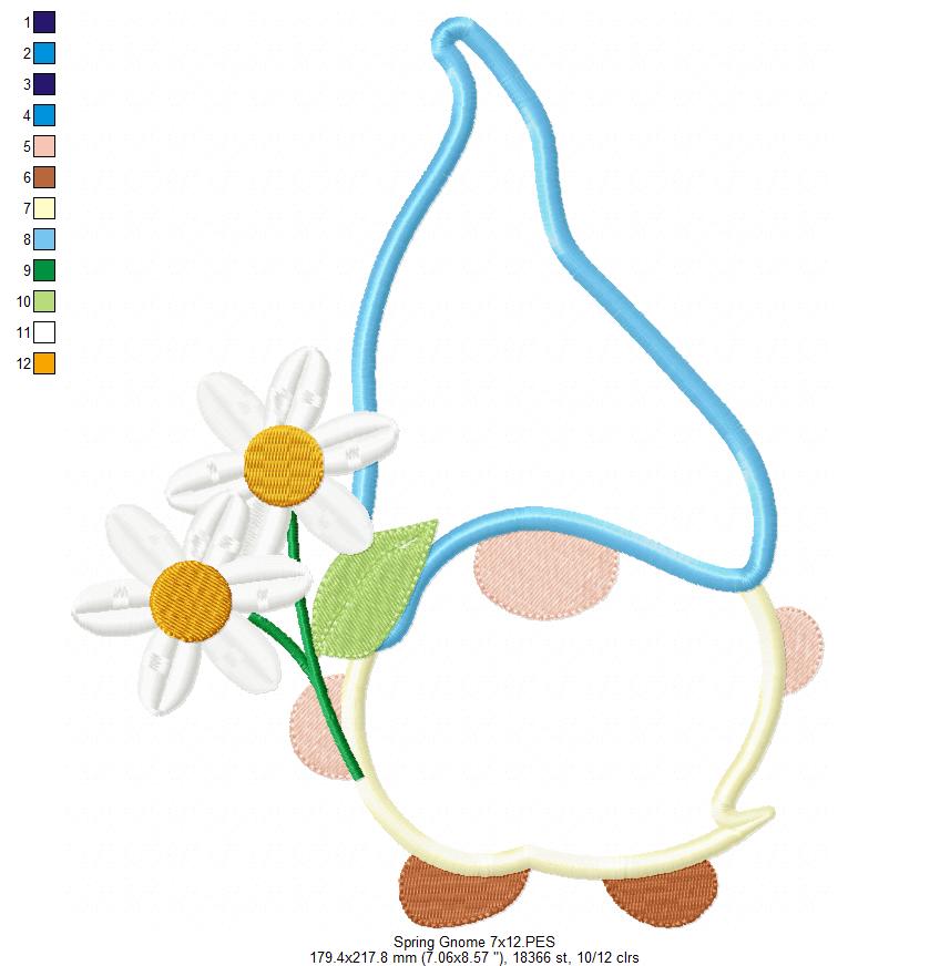 Matriz de Bordado Gnomo com Margaridas – Aplique