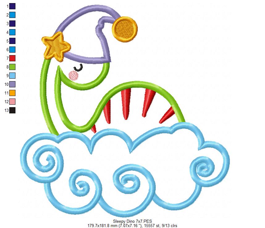 Matriz de Bordado Dinossauro Dorminhoco nas Nuvens – Aplique
