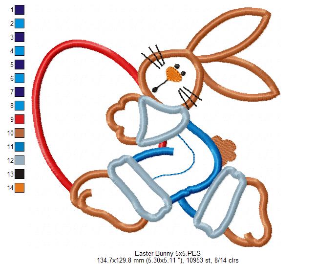 Matriz de Bordado Coelho Páscoa Country com Ovo – Aplique