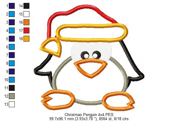 Matriz de Bordado Pinguim de Natal Encantador – Aplique