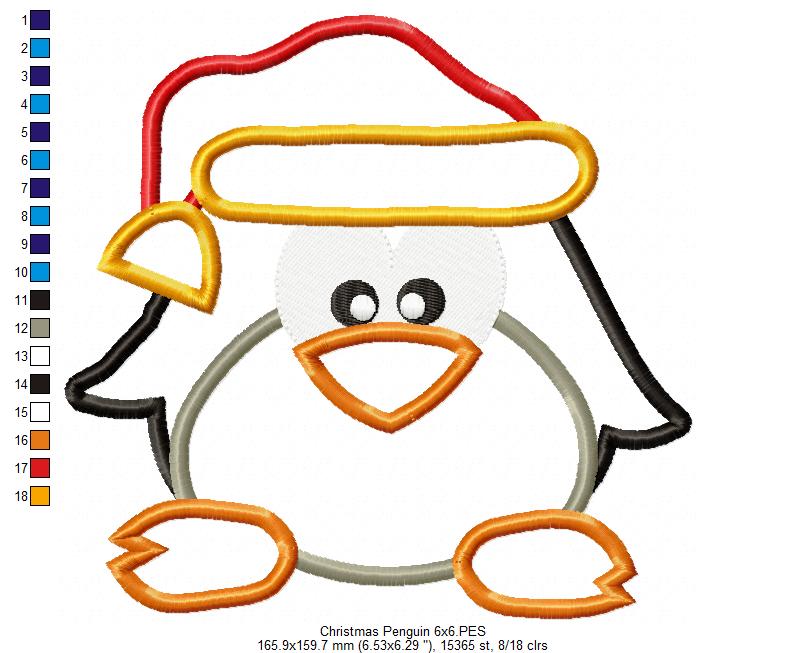 Matriz de Bordado Pinguim de Natal Encantador – Aplique