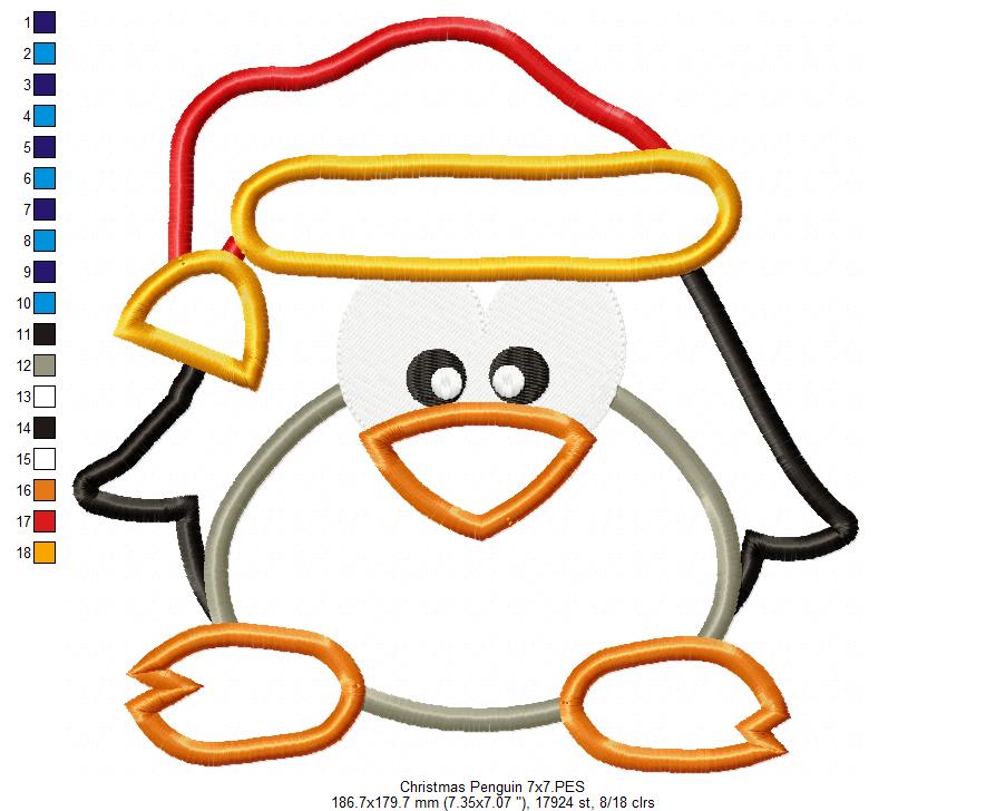 Matriz de Bordado Pinguim de Natal Encantador – Aplique