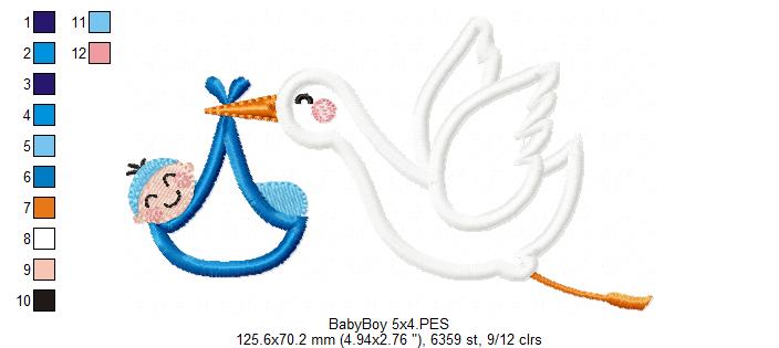 Matriz de Bordado Cegonha Carregando Pacotinho de Amor – Aplique