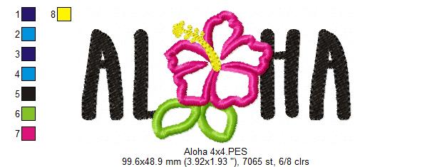 Matriz de Bordado Aloha Tropical com Hibisco – Aplique