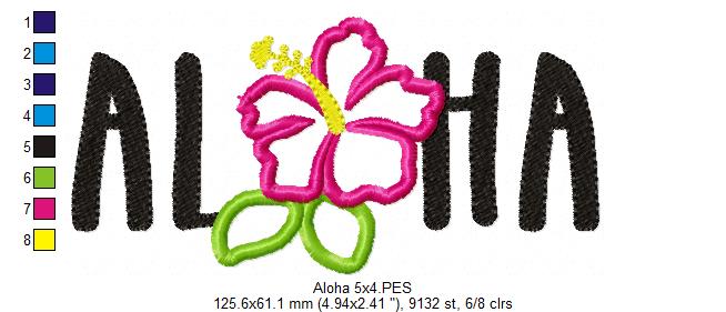 Matriz de Bordado Aloha Tropical com Hibisco – Aplique