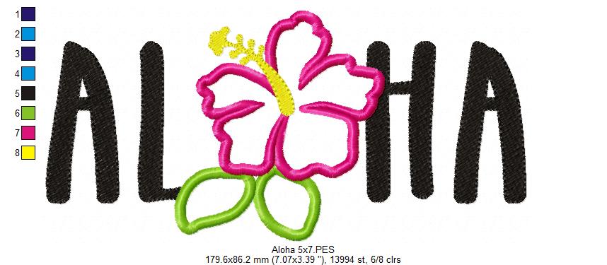 Matriz de Bordado Aloha Tropical com Hibisco – Aplique