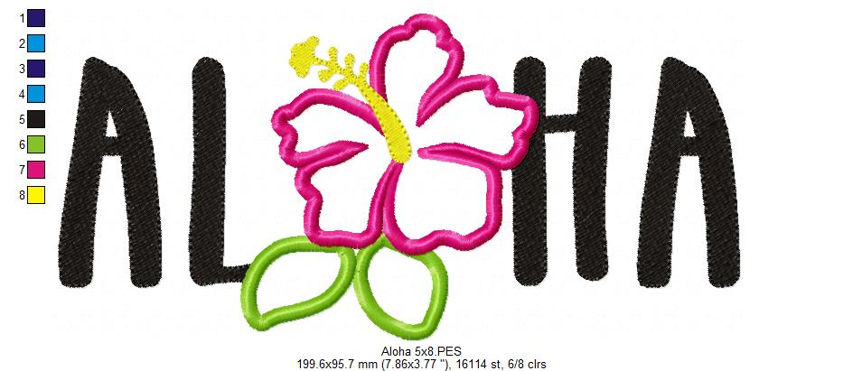 Matriz de Bordado Aloha Tropical com Hibisco – Aplique