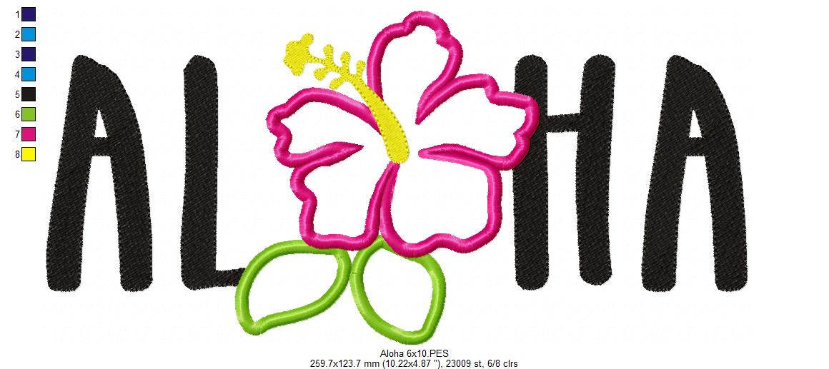 Matriz de Bordado Aloha Tropical com Hibisco – Aplique