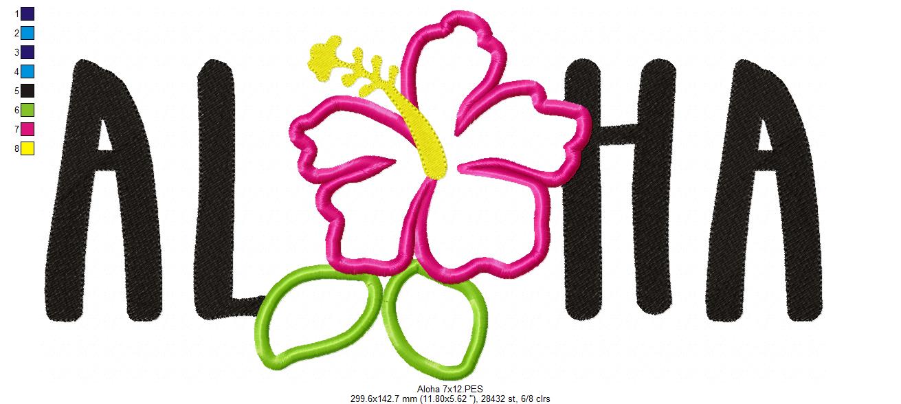Matriz de Bordado Aloha Tropical com Hibisco – Aplique