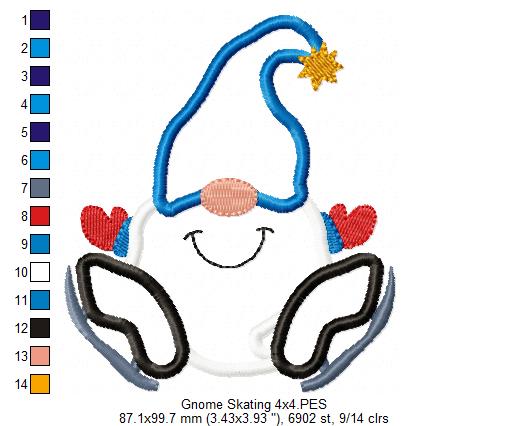 Matriz de Bordado Gnomo de Inverno com Patins – Aplique