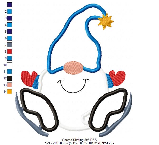 Matriz de Bordado Gnomo de Inverno com Patins – Aplique