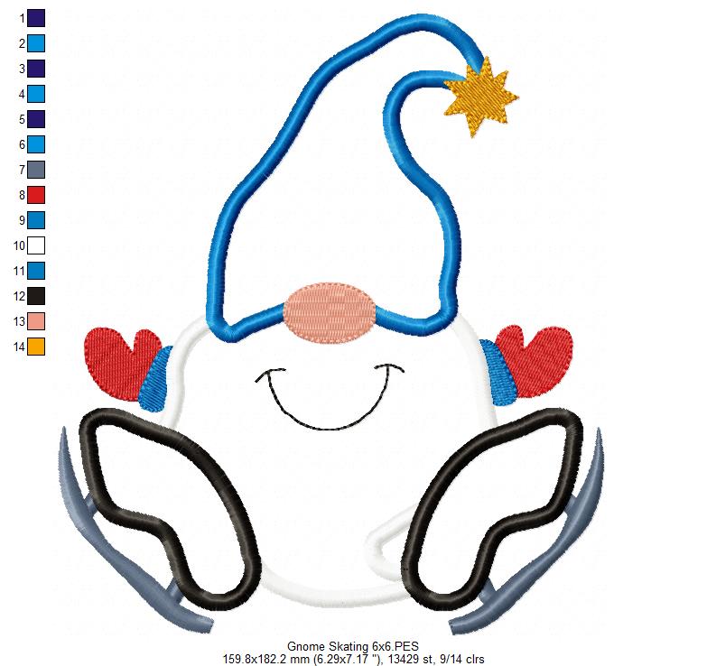Matriz de Bordado Gnomo de Inverno com Patins – Aplique