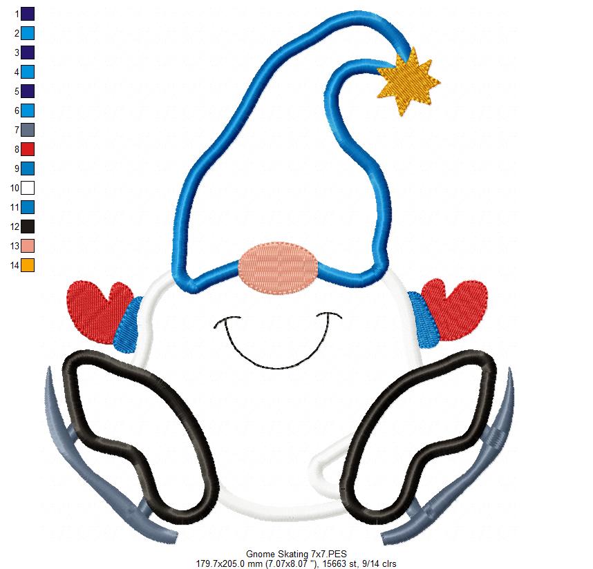 Matriz de Bordado Gnomo de Inverno com Patins – Aplique