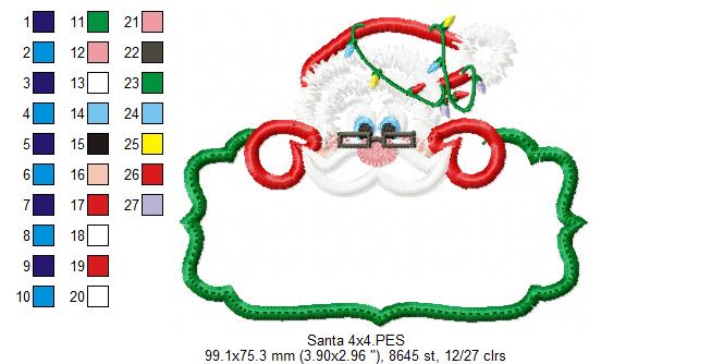 Matriz de Bordado Papai Noel com Plaquinha – Aplique