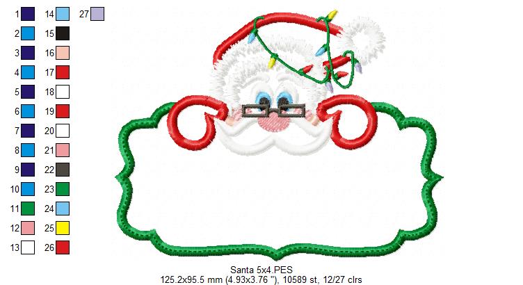Matriz de Bordado Papai Noel com Plaquinha – Aplique