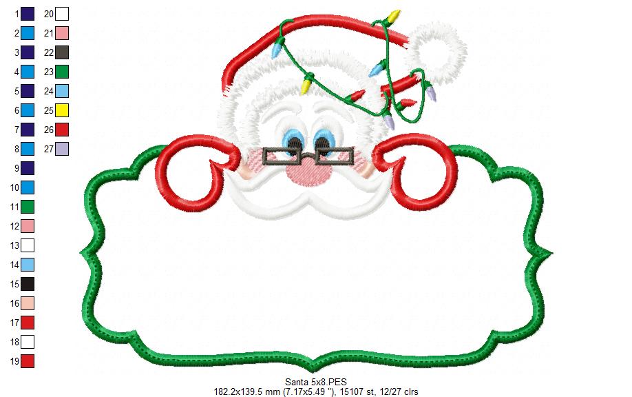 Matriz de Bordado Papai Noel com Plaquinha – Aplique