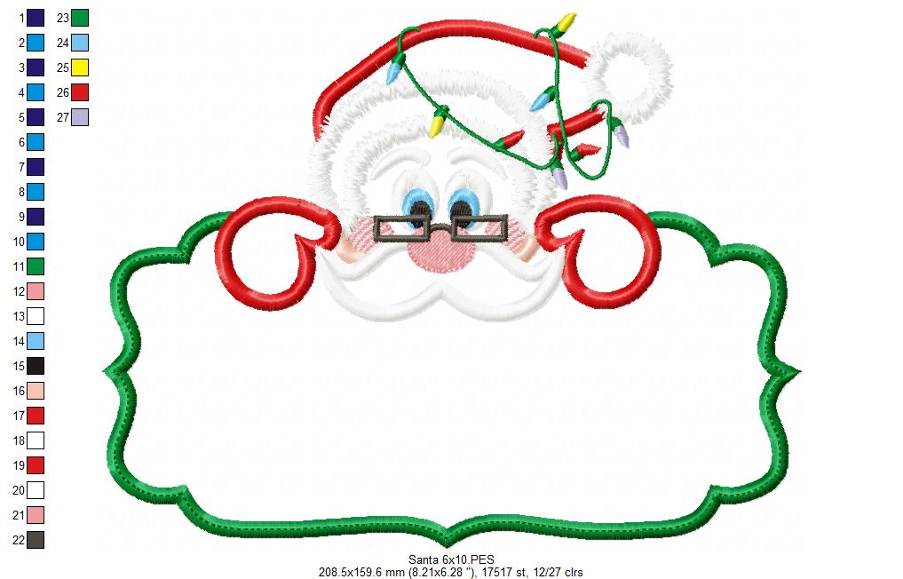 Matriz de Bordado Papai Noel com Plaquinha – Aplique