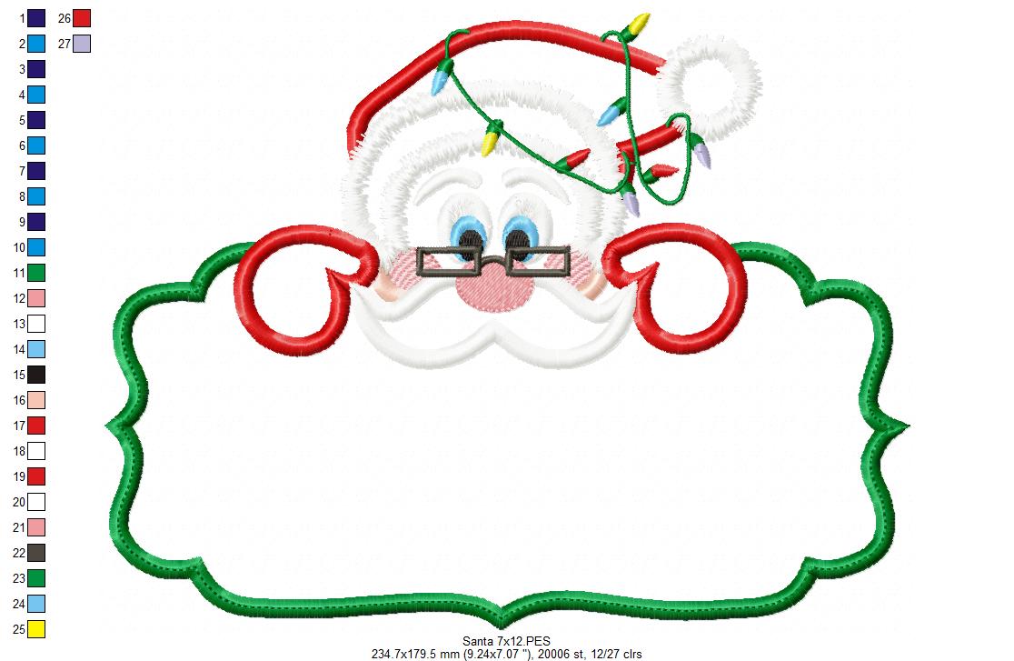 Matriz de Bordado Papai Noel com Plaquinha – Aplique
