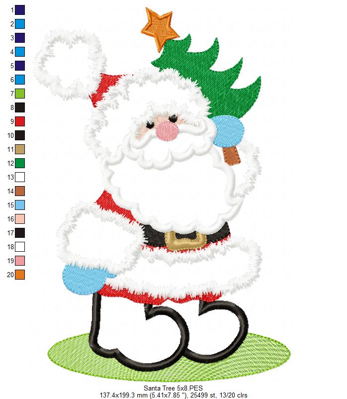 Matriz de Bordado Papai Noel Fofo Segurando Árvore – Aplique