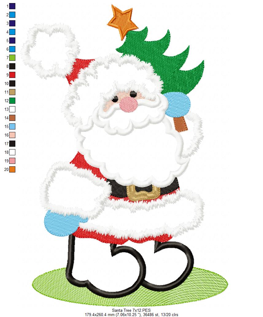 Matriz de Bordado Papai Noel Fofo Segurando Árvore – Aplique