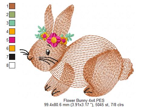 Matriz de Bordado Coelho Fofo com Tiara de Flores – Ponto Rippled