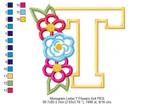 Matriz de Bordado Letra T Floral – Aplique