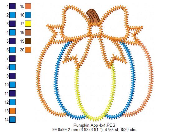 Matriz de Bordado Abóbora Patchwork Fofinha – Aplique Zigzag