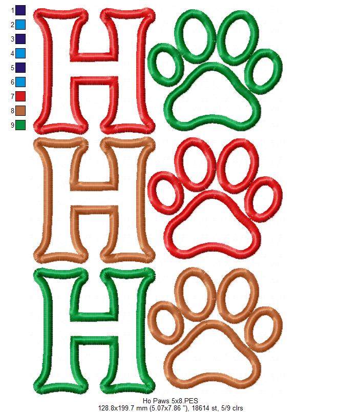 Matriz de Bordado Ho Ho Ho Patinhas Divertido de Natal – Ponto Cheio
