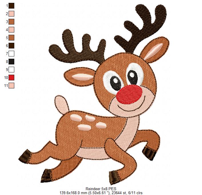 Matriz de Bordado Rena Natalina Fofa – Ponto Cheio