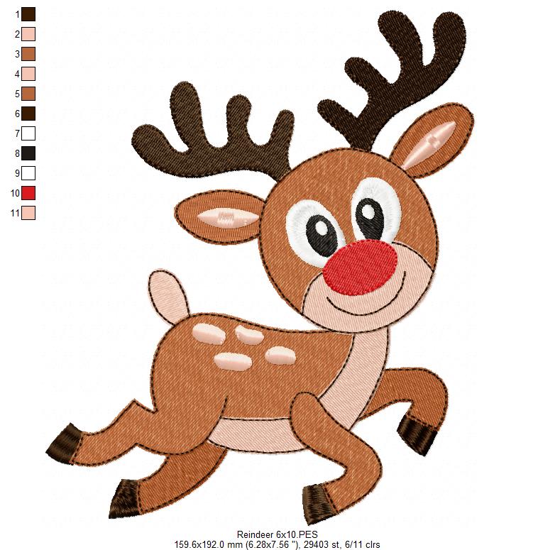 Matriz de Bordado Rena Natalina Fofa – Ponto Cheio