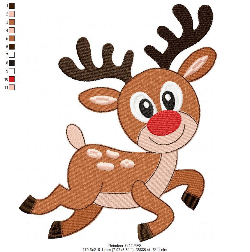 Matriz de Bordado Rena Natalina Fofa – Ponto Cheio