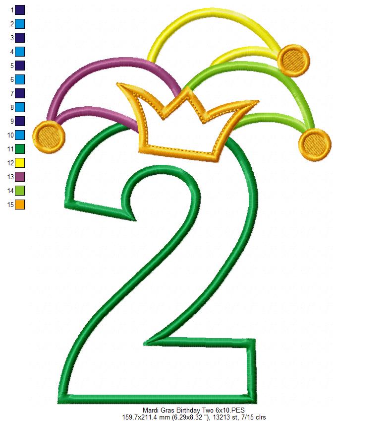 Matriz de Bordado Carnaval Número 2 com Chapéu Divertido