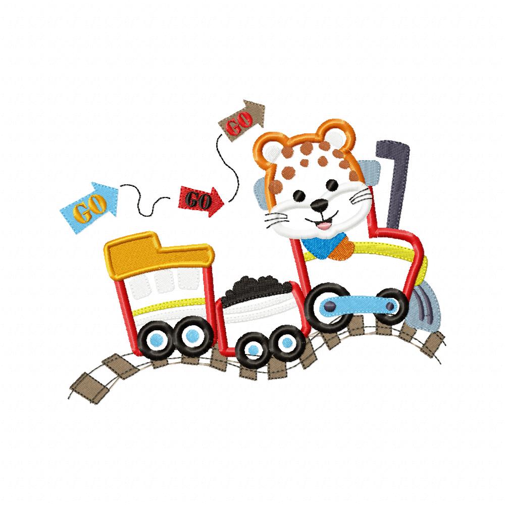 Matriz de Bordado Locomotiva Fofinha com Bichinho Safari – Ponto Aplique