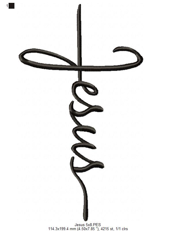 Matriz de Bordado Fé em Jesus com Design Minimalista – Ponto Satin